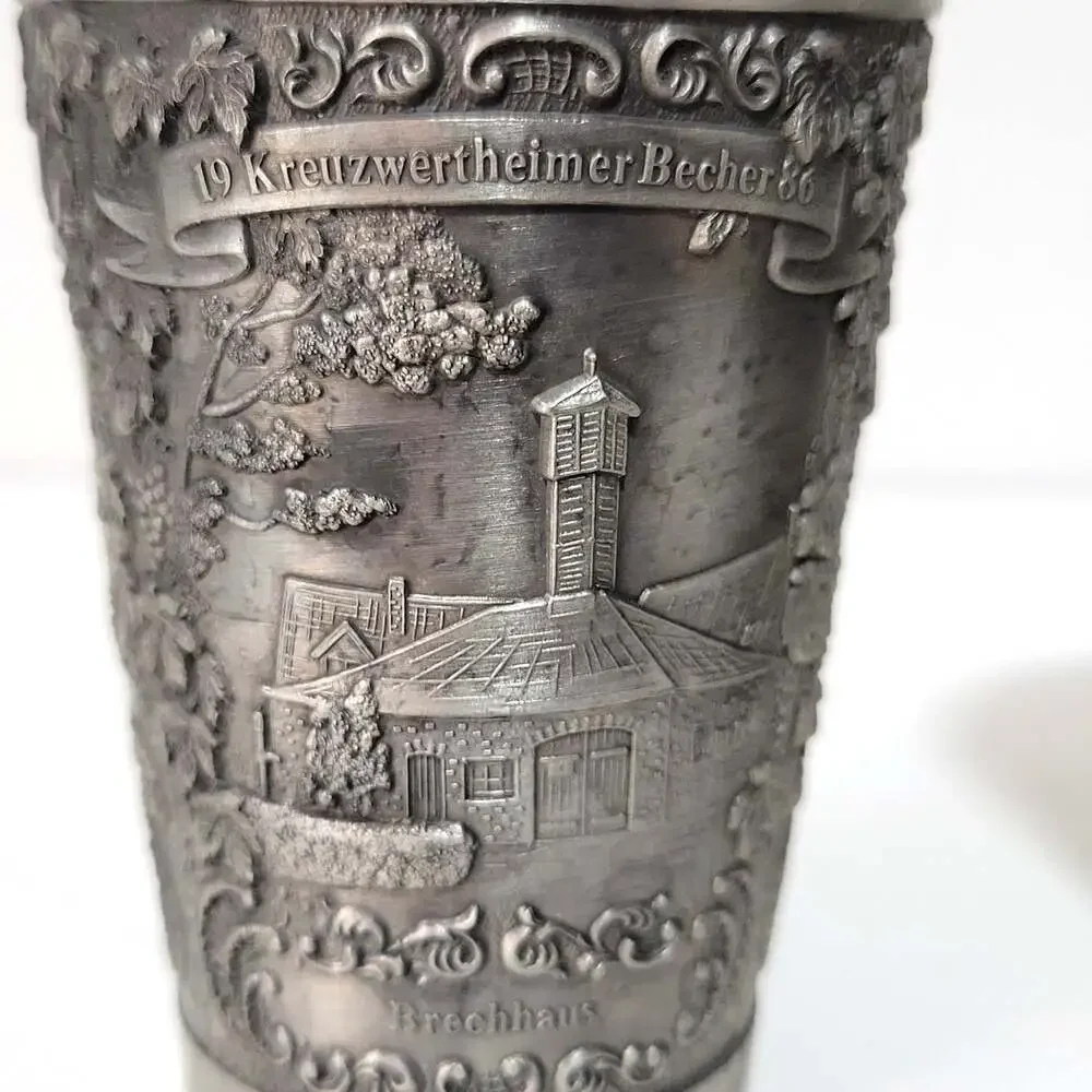 Zinn Becker Pewter Cups Set Of 2 Hand Engraved Ornate Weibelbach Rottbach + More
